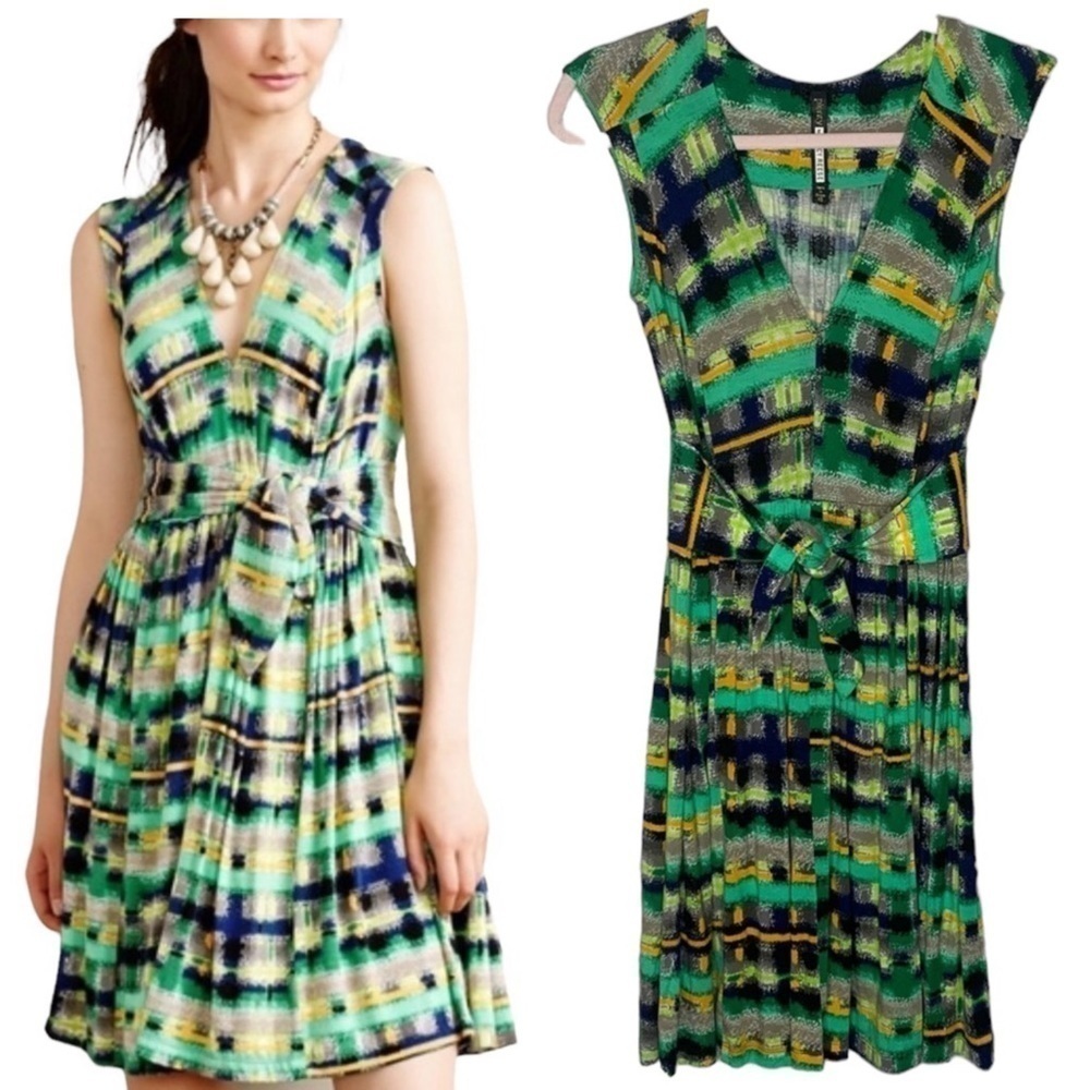 Plenty By Tracy Reese Aven Geometric Multicolored Waist Tie Dress